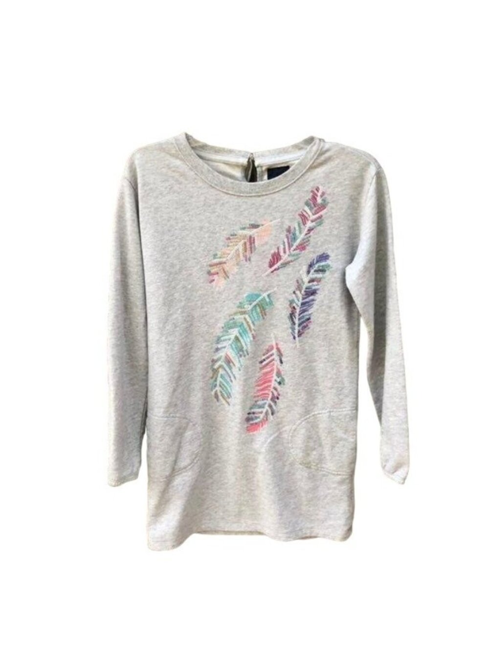 Gap Kids Feather Tunic Sweatshirt Dress Girls XXL 14-16 Gray Sequin Pockets Used